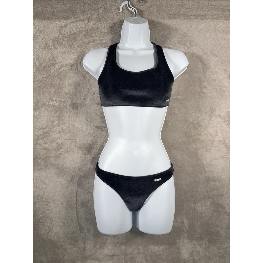 TRIANGL Bikini Set Womens Size Small Black Neoprene Two Piece Swimwear Resort